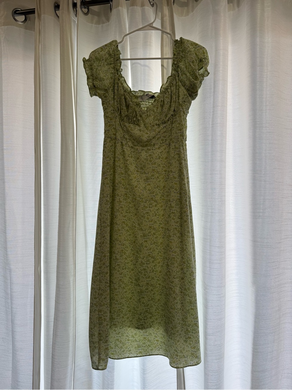Sophie Rue Olive Green Floral Ruched Midi Dress